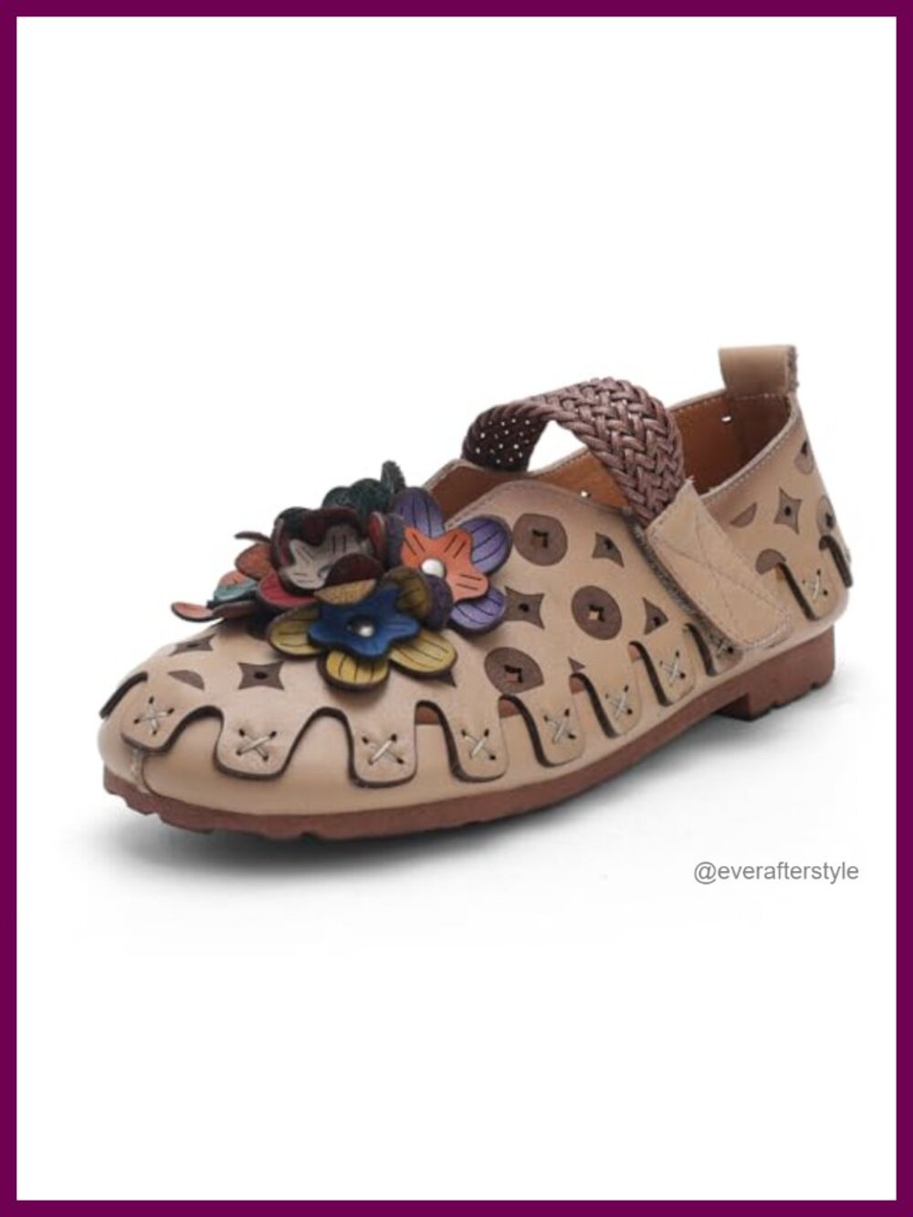 Women's Floral Woven Mary Jane Flats Leather Breathable Closed Toe Walking Shoes